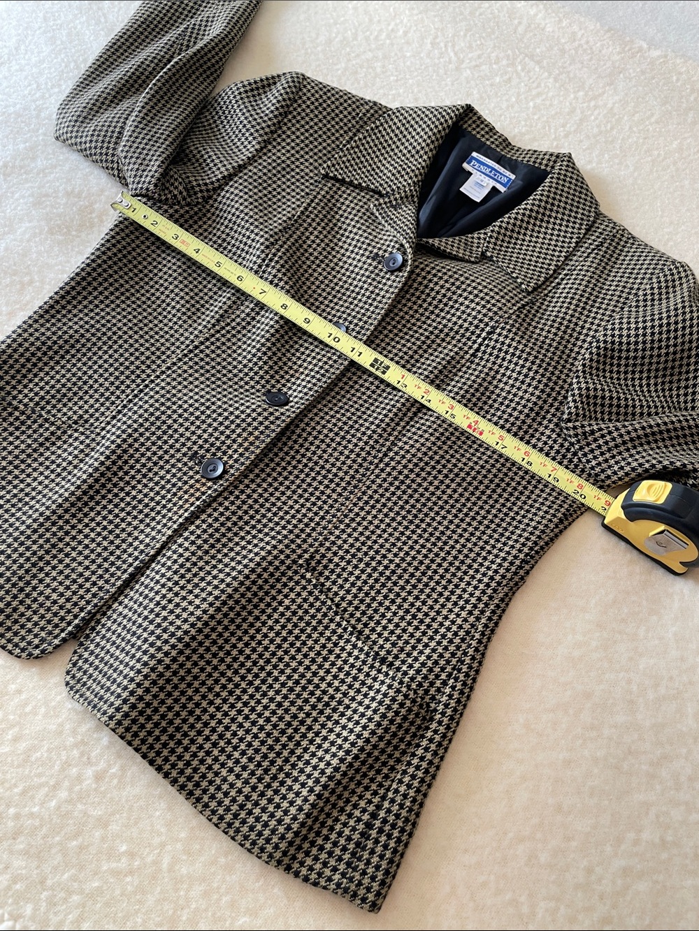Pendleton Houndstooth Jacket in Black & Cream | size 12 | vintage | Made in USA